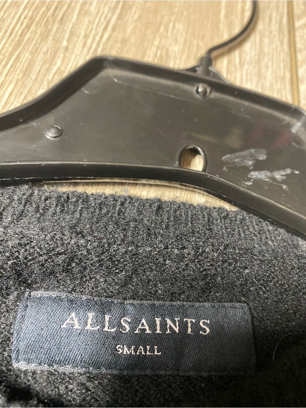 All Saints Mens SCRIPTURE Wool Jumper SMALL Logo Black Oversized Crew Gothic - Picture 3 of 5
